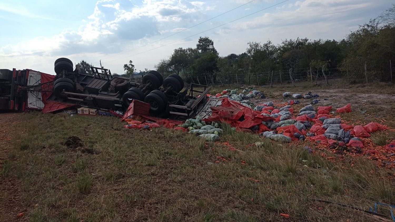 Camión cargado de mercadería volcó en la altura de Paso Cerrito