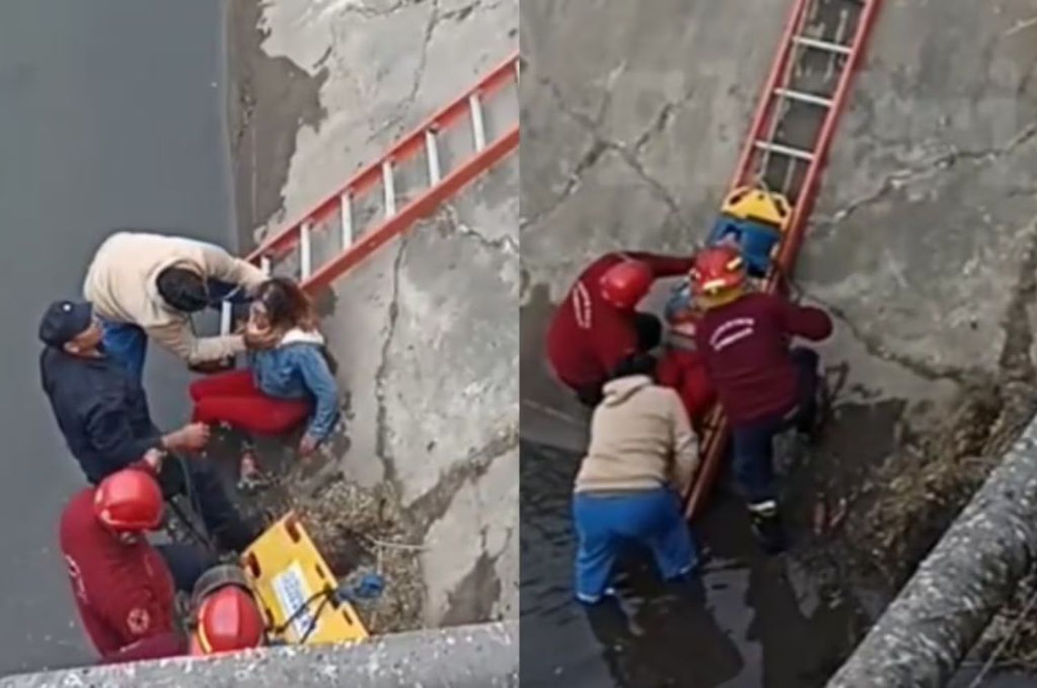 La mujer fue rescatada por bomberos tras permanecer 15 minutos inconsciente en el canal.