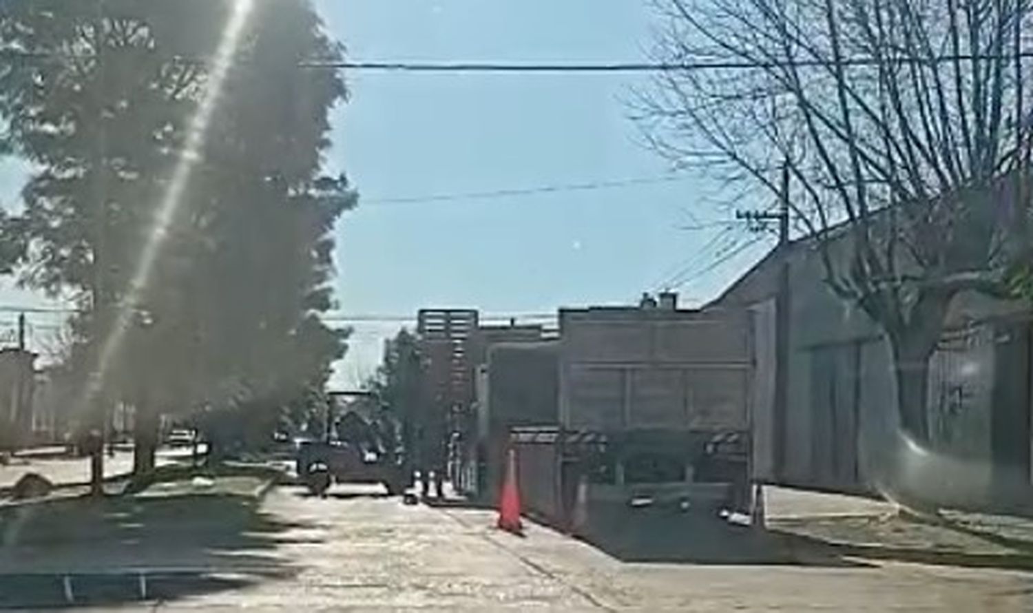 Los inconvenientes en el tránsito por el trabajo de un aserradero en la calle
