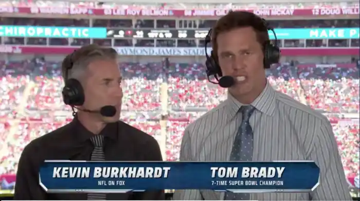 Tom Brady, desde la cabina de FOX, le contestó a Mayfield por sus dichos en un podcast (Vía: X).