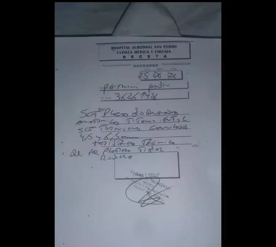 La indicación para Pablo Petroni que necesita una prótesis y un clavo que cuestan 790 mil pesos.