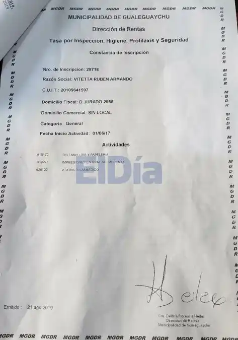 Copia adjuntada en la misiva que recibió ElDía por parte de Vitetta.