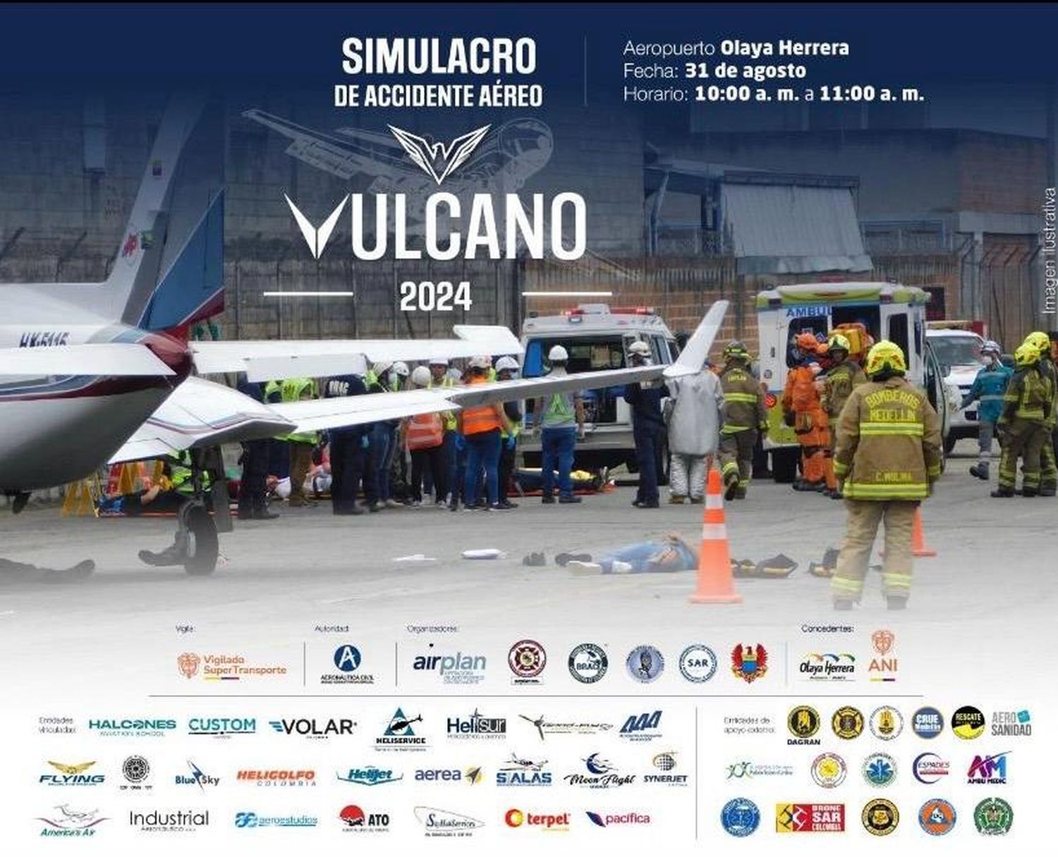 Simulacro de accidente aéreo en el Aeropuerto Olaya Herrera de Medellín: Vulcano 2024