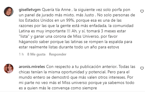 Los seguidores no se limitaron en sus comentarios en otras publicaciones en Instagram de la presidenta del Miss Universo. 