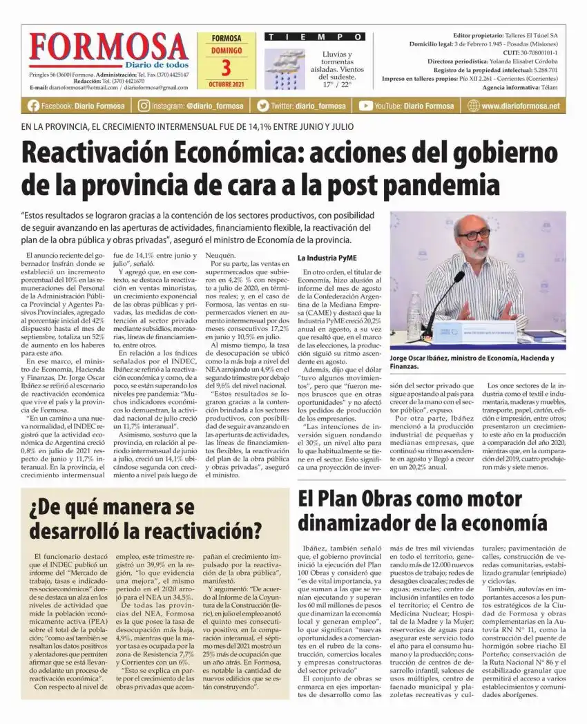 Tapa y Contratapa 3 de octubre de 2021