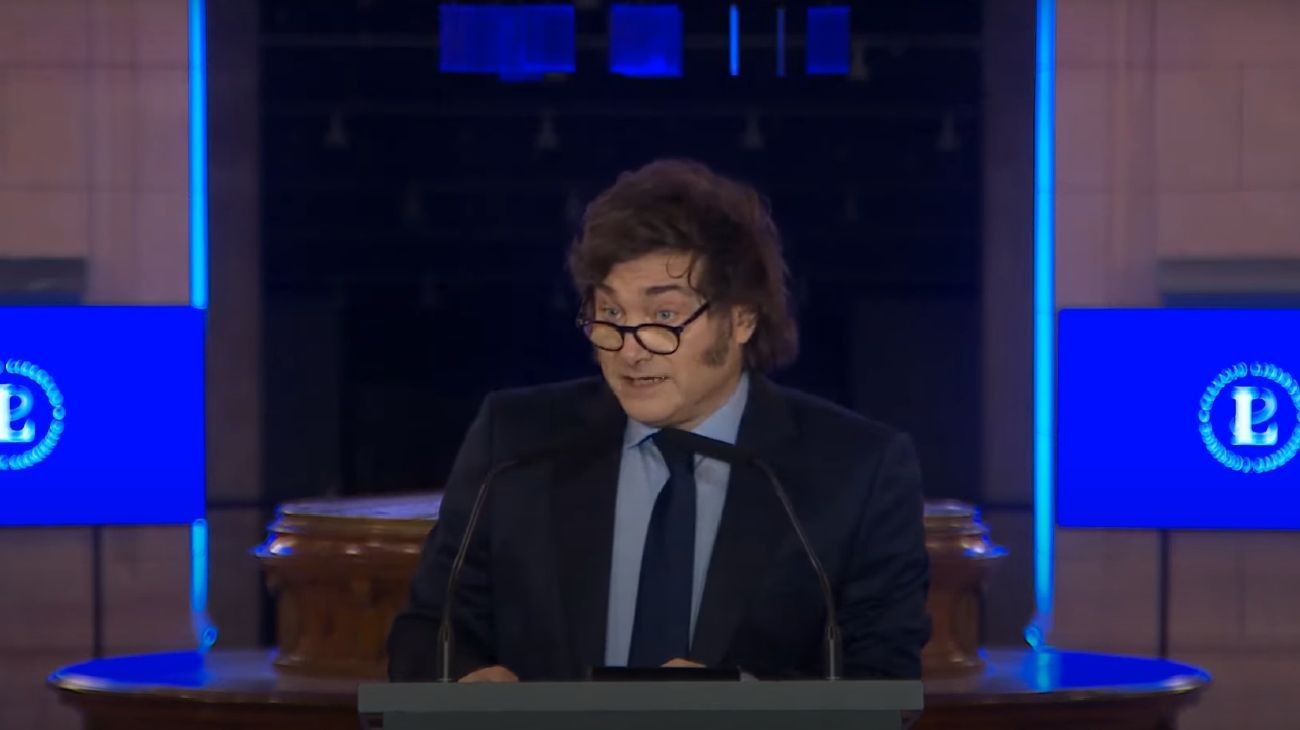 Javier Milei este sábado en el ex Centro Cultural Kirchner.