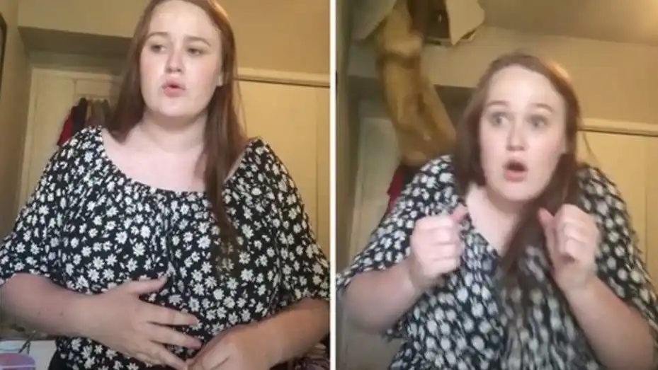 Video: grababa un Tik Tok, se abrió el techo de su cuarto y una mujer quedó colgando
