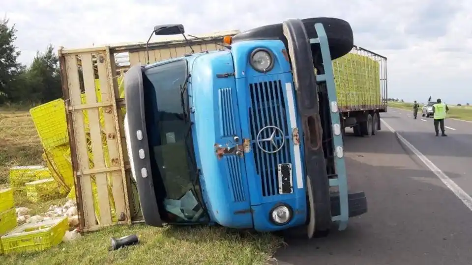 Un camión cargado con pollos  que había salido de Larroque volcó en Ruta 14
