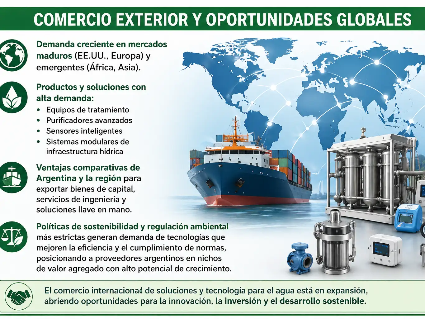 Negocios alrededor del agua en segmentos que combinan tecnología, bienes de consumo y servicios especializados.
