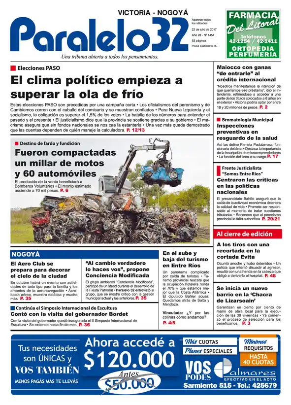 Tapa de este sábado de Paralelo 32 edición Victoria/Nogoyá
