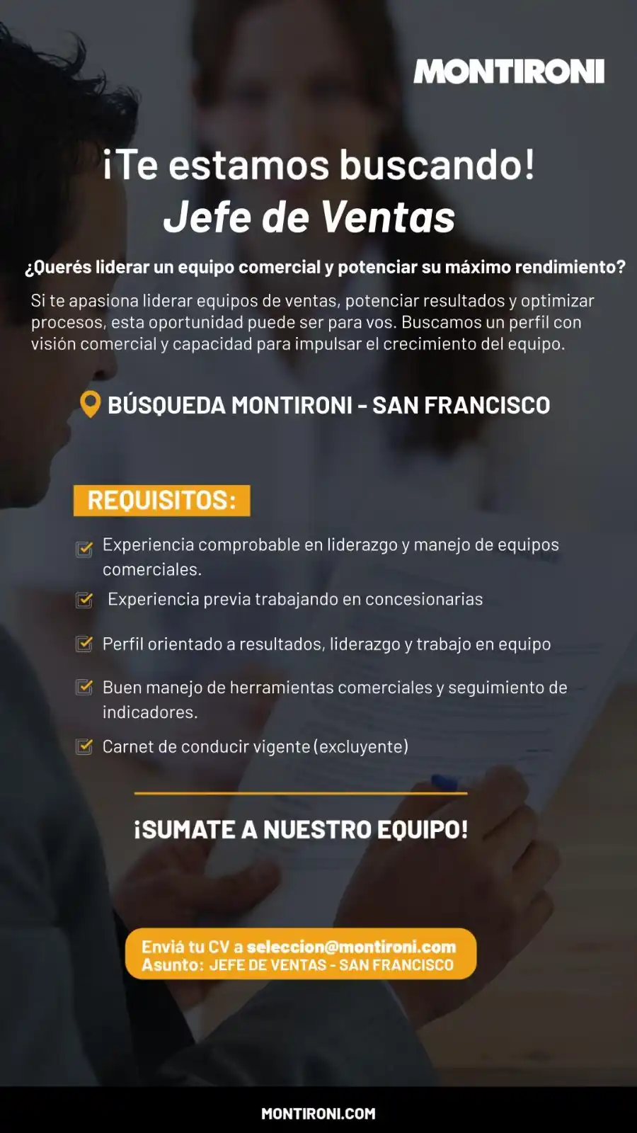 jefe de ventas montironi