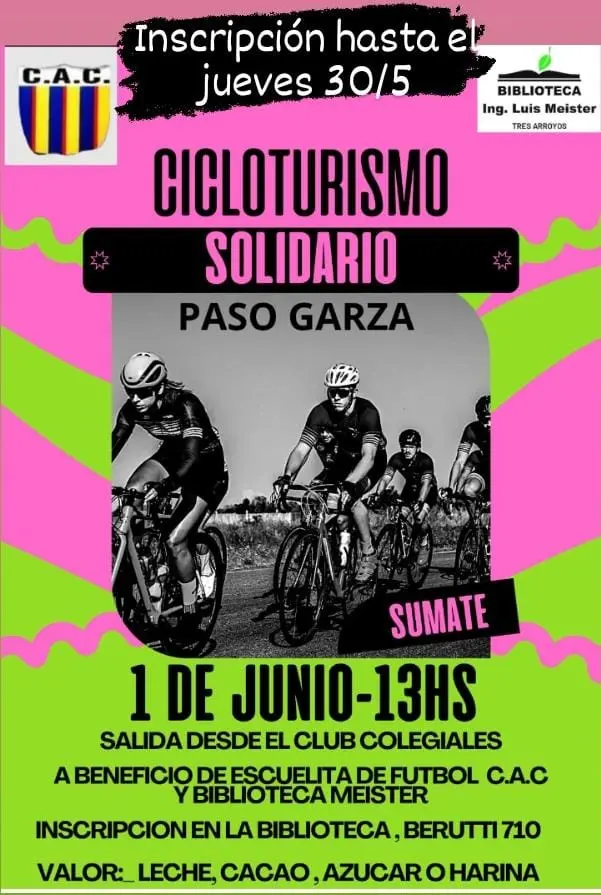 El sábado se realizará un cicloturismo solidario