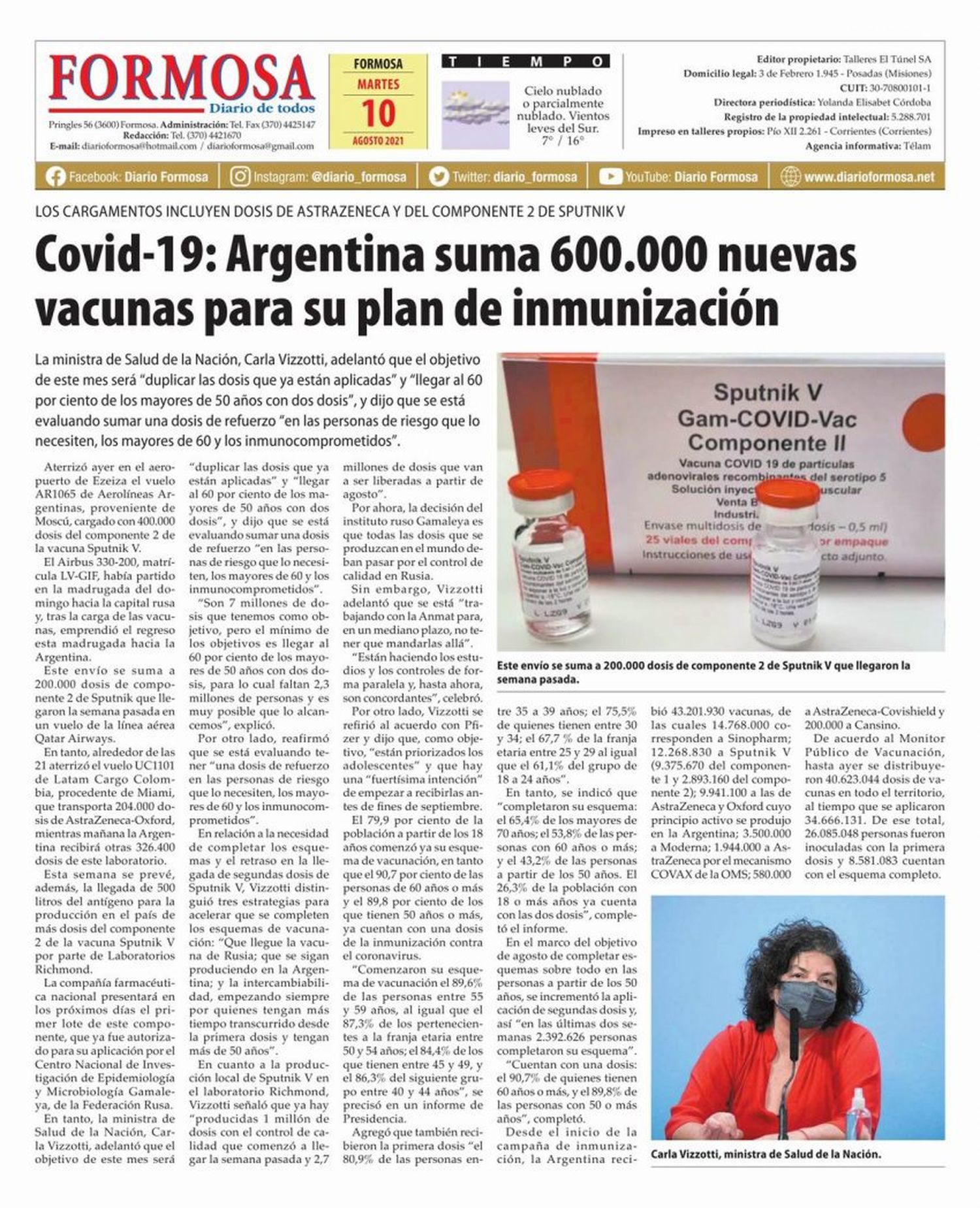 Tapa y Contratapa 10 de agosto de 2021