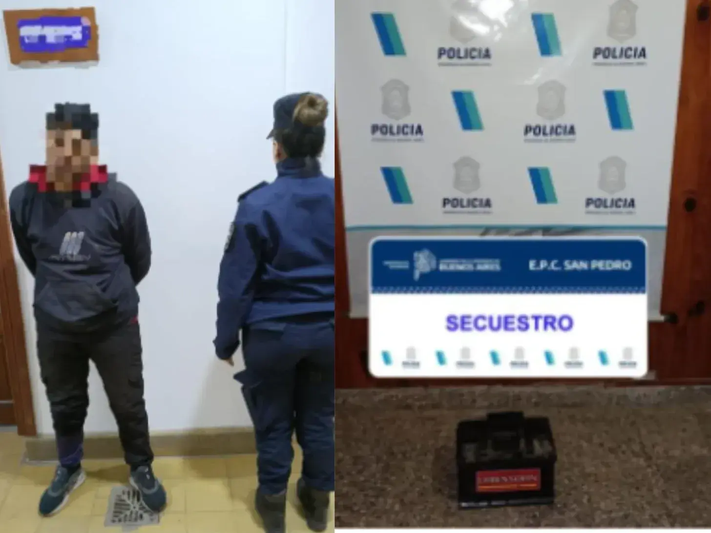 Uno de los delincuentes robó la batería de un auto.