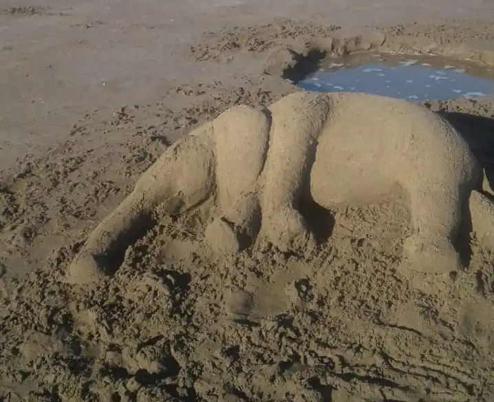 Escultor en la playa