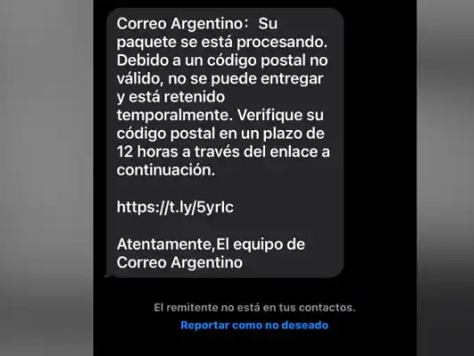 Se hacen pasar por correo argentino con mensajes falsos