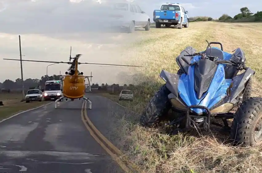 Una mujer que conducía un cuatriciclo chocó en la ruta y fue trasladada en helicóptero al HECA
