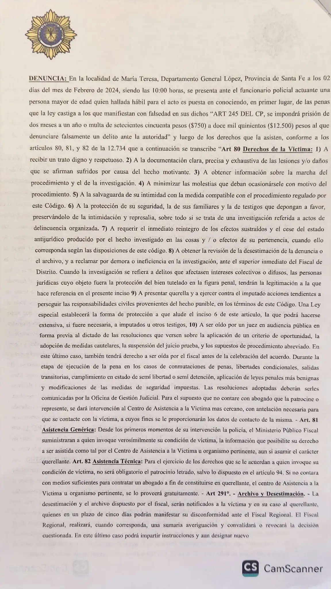 María Teresa denuncia