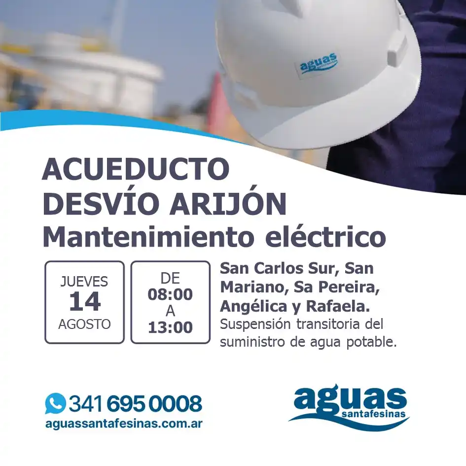 RAFAELA: TRABAJOS DE MANTENIMIENTO ELECTRICO EN EL ACUEDUCTO DE DESVÍO ARIJÓN