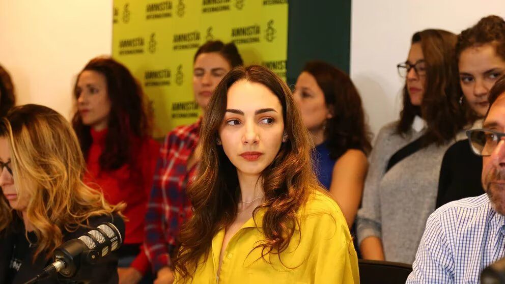 Thelma Fardin durante la conferencia de prensa