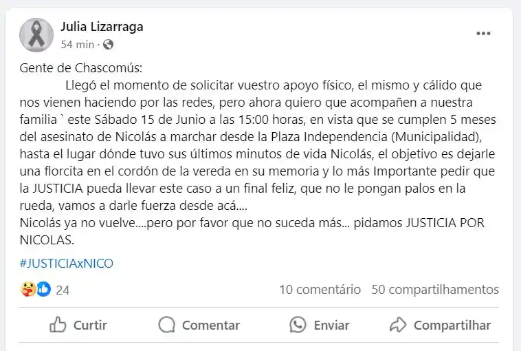 Clamor de Justicia: La comunidad se une en una marcha por Nicolás Riccardi el próximo sábado