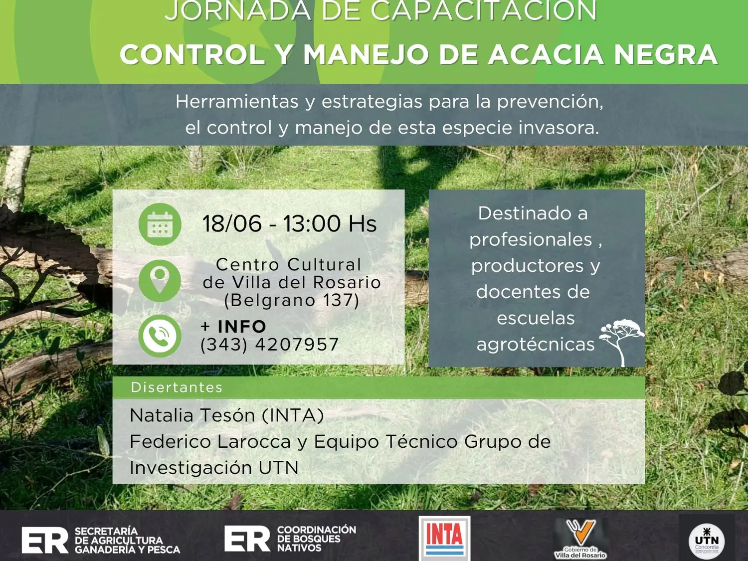 Capacitarán sobre el control y manejo de la acacia negra en Villa del Rosario