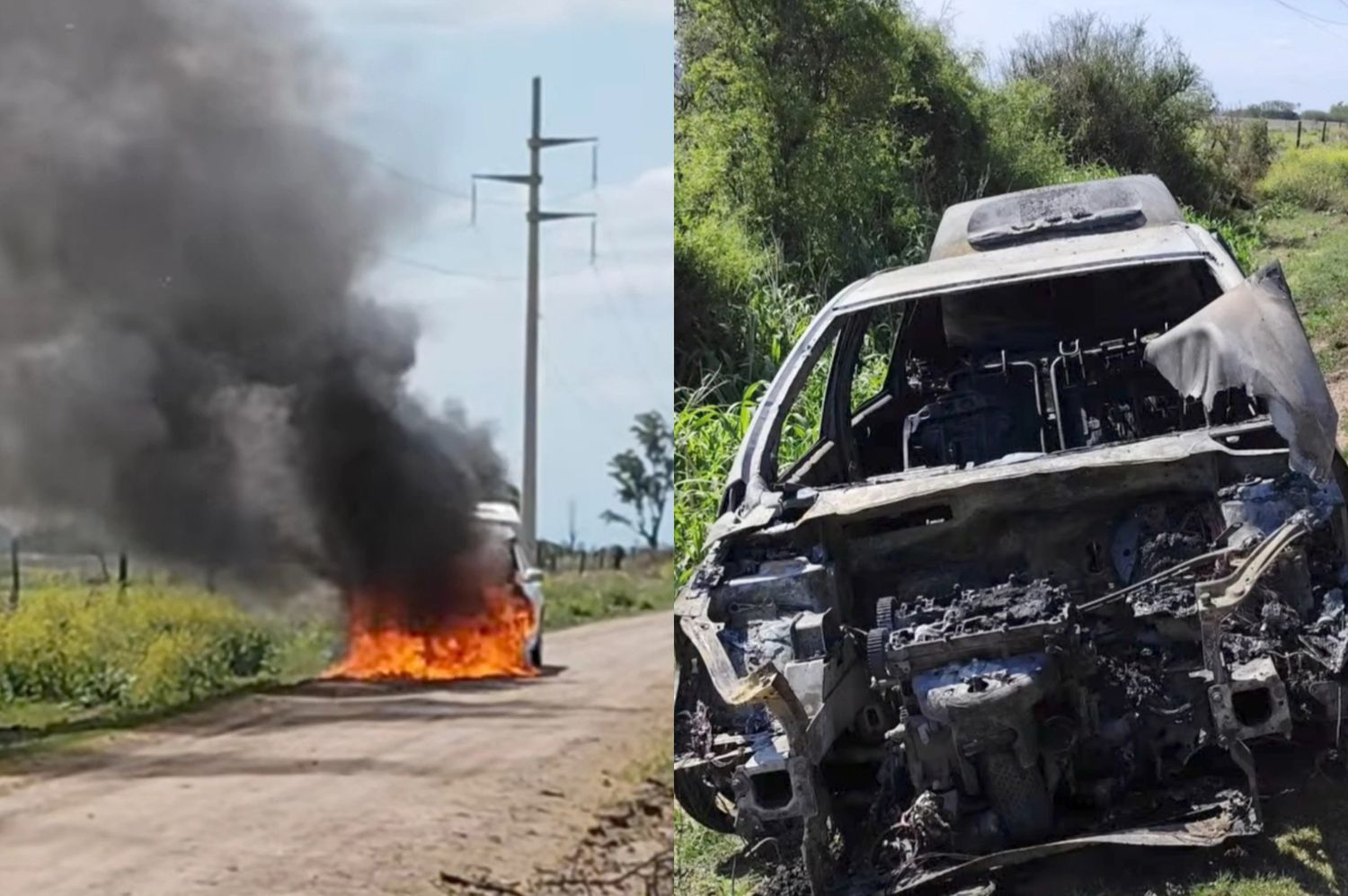 Se incendió un vehículo en un camino rural paralelo a Ruta Provincial 1