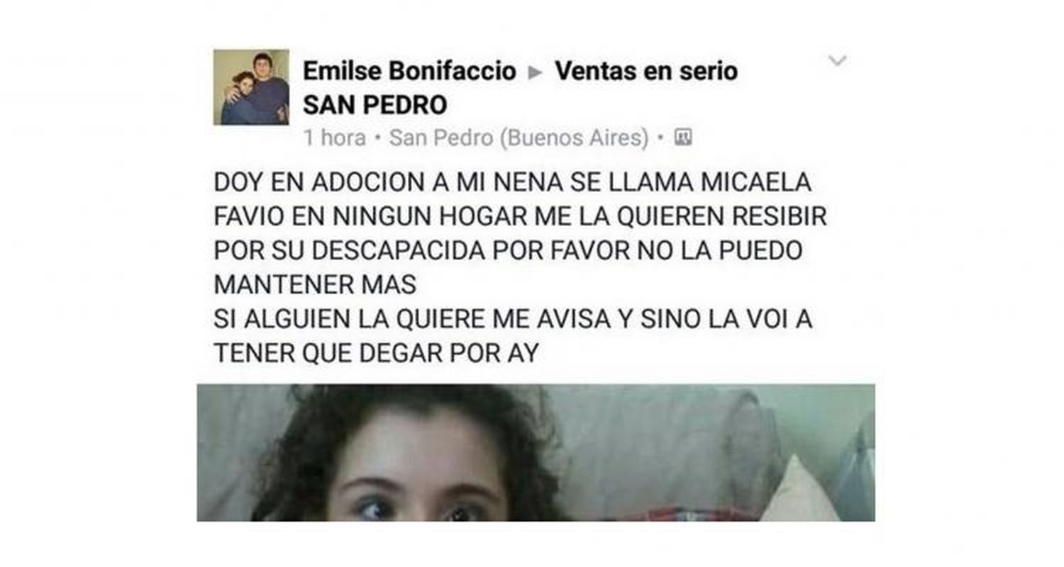La oferta para “adoptar” a una nena discapacitada apunta a una adolescente varias veces denunciada