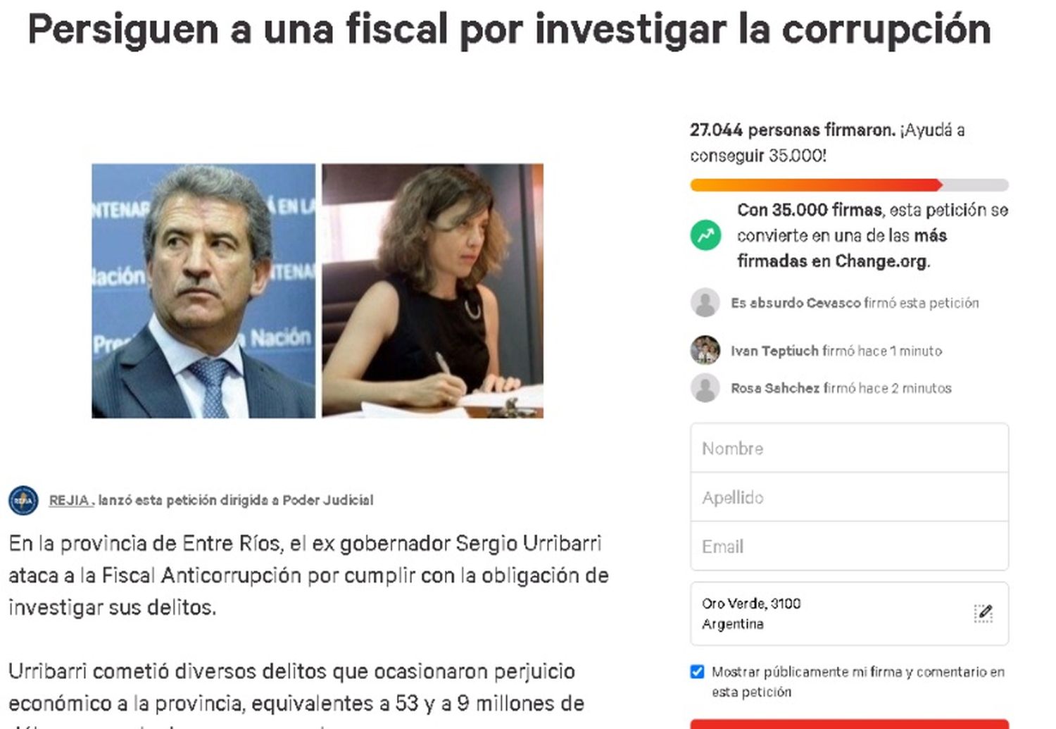 Una alianza de organizaciones conservadoras junta firmas en respaldo a Goyeneche