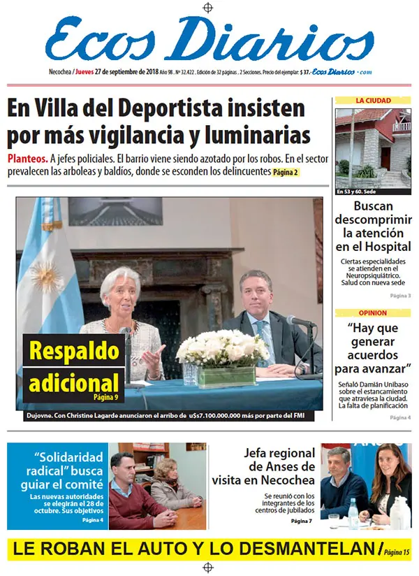 Tapa del 27 de septiembre de 2018