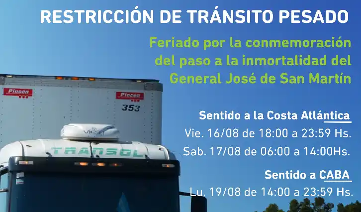 Restricción de tránsito pesado en rutas de Provincia por el fin de semana largo del 17 de agosto