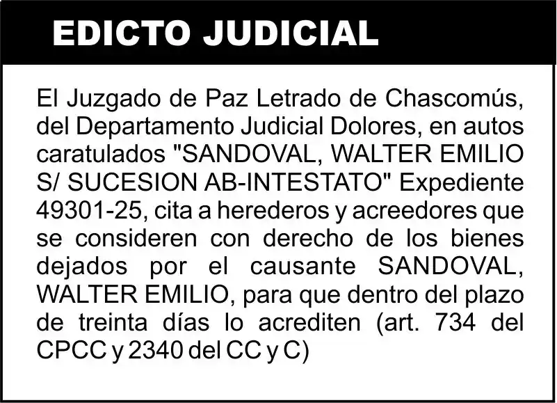 SANDOVAL, WALTER EMILIO S/ SUCESION AB-INTESTATO