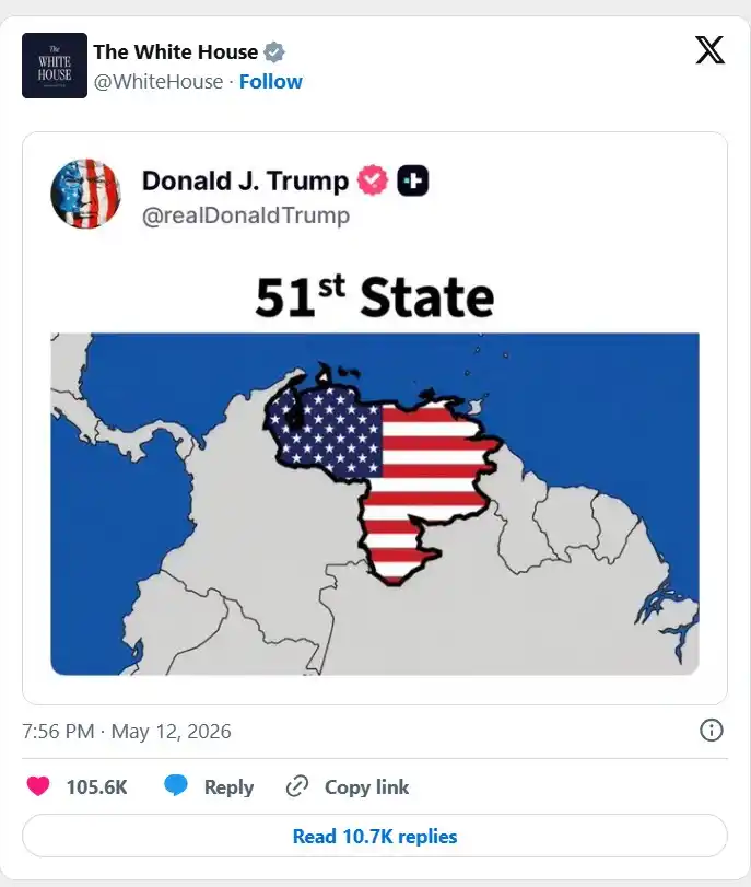 Trump publicó un mapa de Venezuela con la bandera de Estados Unidos.