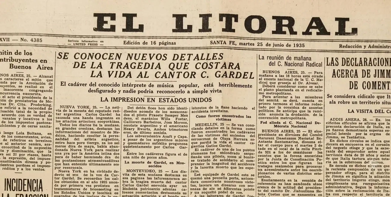 La muerte del artista en las páginas del diario. Foto: Archivo El Litoral