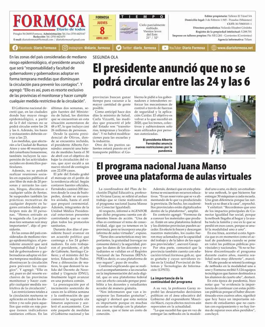 Tapa y Contratapa 8 de abril de 2021