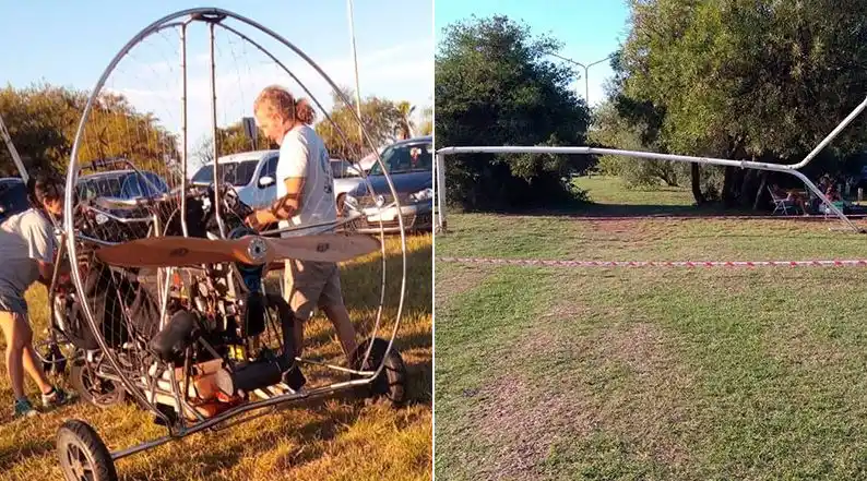 Un parapente sufrió desperfecto en el despegue y chocó contra un poste de luz