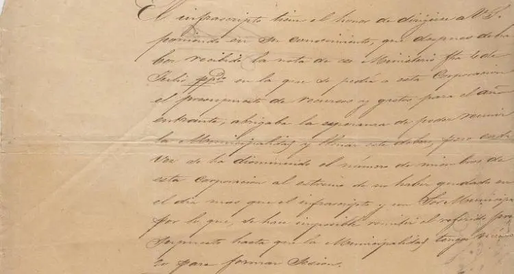 Documento histórico revela que en 1859 no se pudo tratar presupuesto municipal