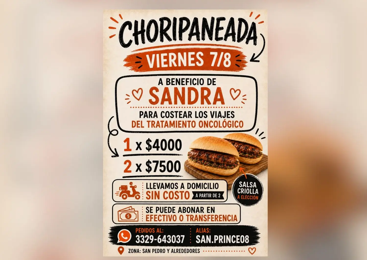 Choripaneada a beneficio de Sandra: lo recaudado es para cubrir gastos de tratamiento oncológico