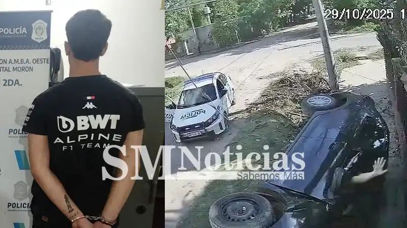 Con una remera de Alpine como Colapinto, robó un auto y huyó a toda velocidad: chocó y volcó tras persecución en Moreno