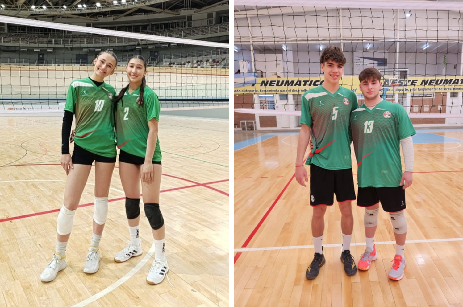 Catalina Taravini y Morena Arismendi; Valentín Nikodem y Valentín Steiner, en el imponente estadio del velódromo de San Juan, escenario de la competencia.