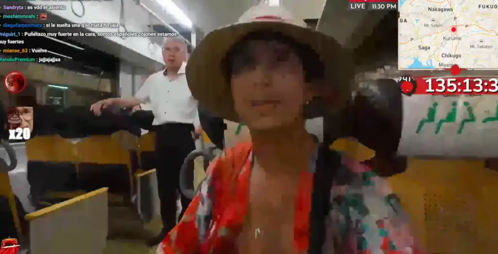 El streamer español Kelton D tras empujar al señor japonés.