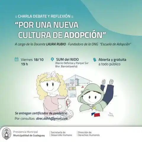 Se realizará una charla-debate denominada “Por una Nueva Cultura de Adopción”