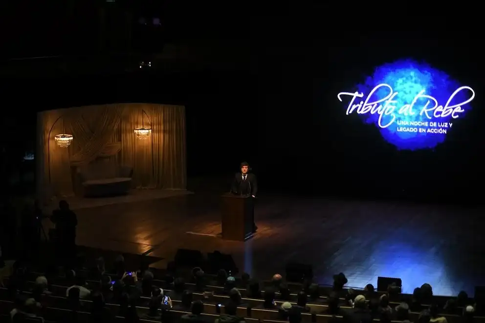 Javier Milei durante el homenaje al Rebe de Lubavitch.