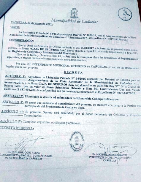 Cañuelas: El Concejo trata la adjudicación de la aseguradora de la flota vehicular municipal