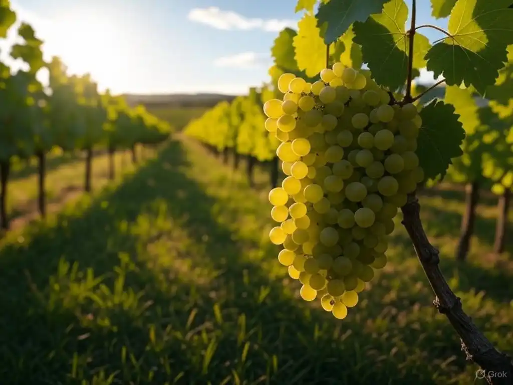 Racimo de Sauvignon Blanc en el viñedo.