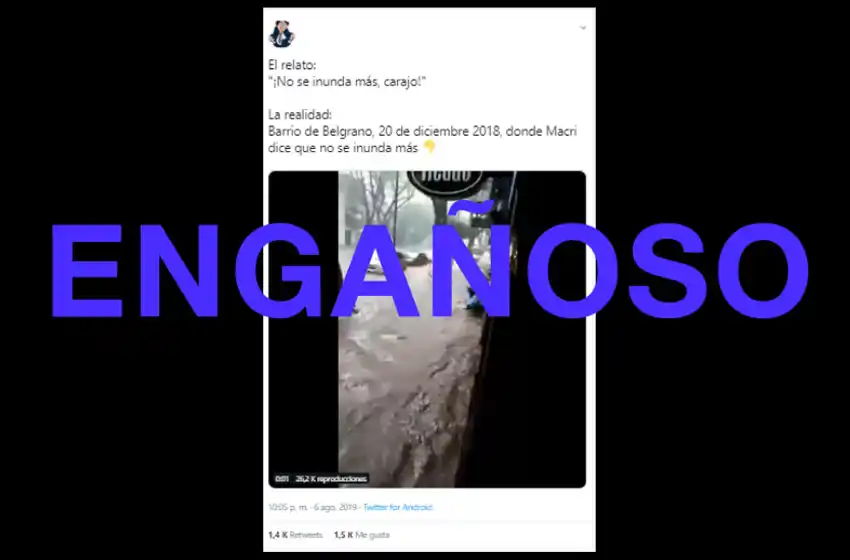 El video de la calle inundada es en Belgrano, no en el sitio donde Macri dijo que no se inunda más