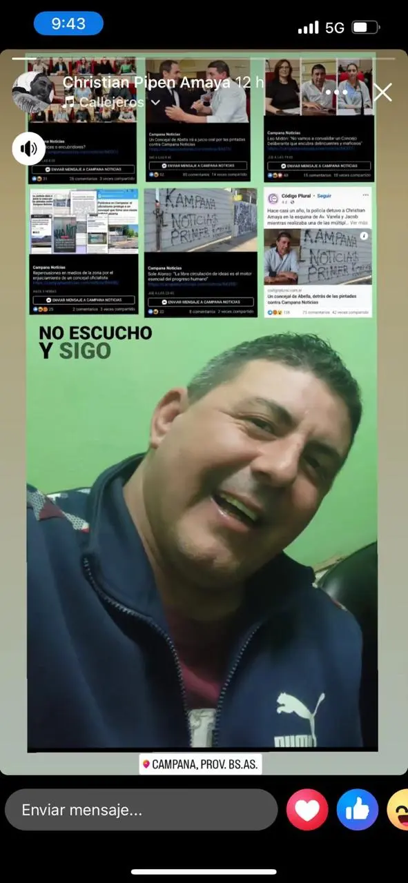 Amaya dice que no escucha y sigue. Está filmado por las cámaras realizando amenazas contra un diario local.