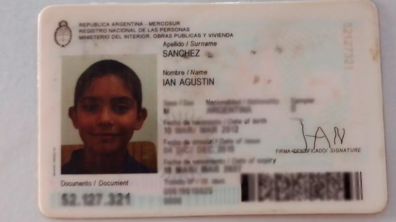 Encontraron el DNI de Ian Agustín Sánchez