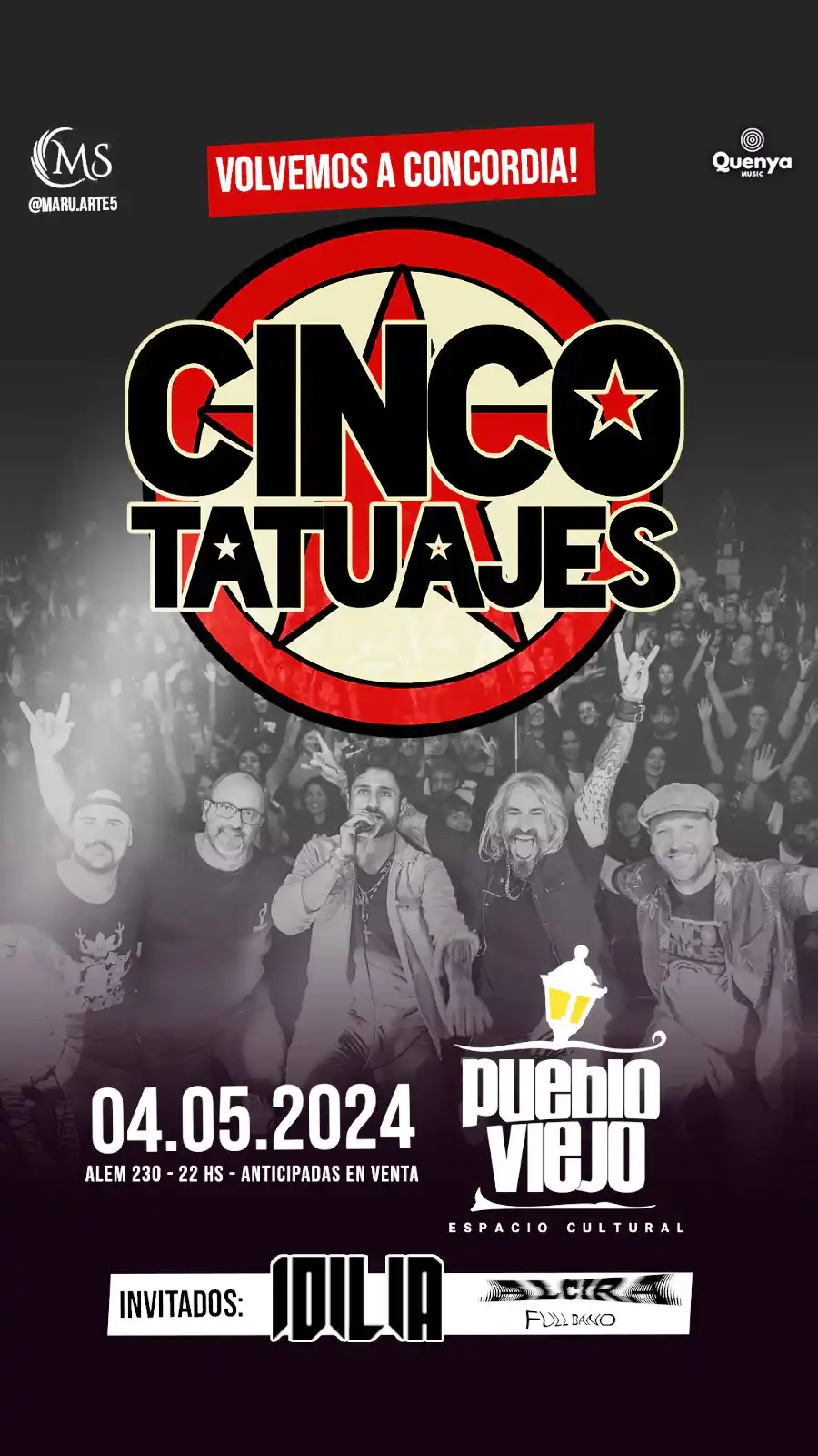 En Pueblo Viejo Cinco Tatuajes regresa a Concordia para un show inolvidable