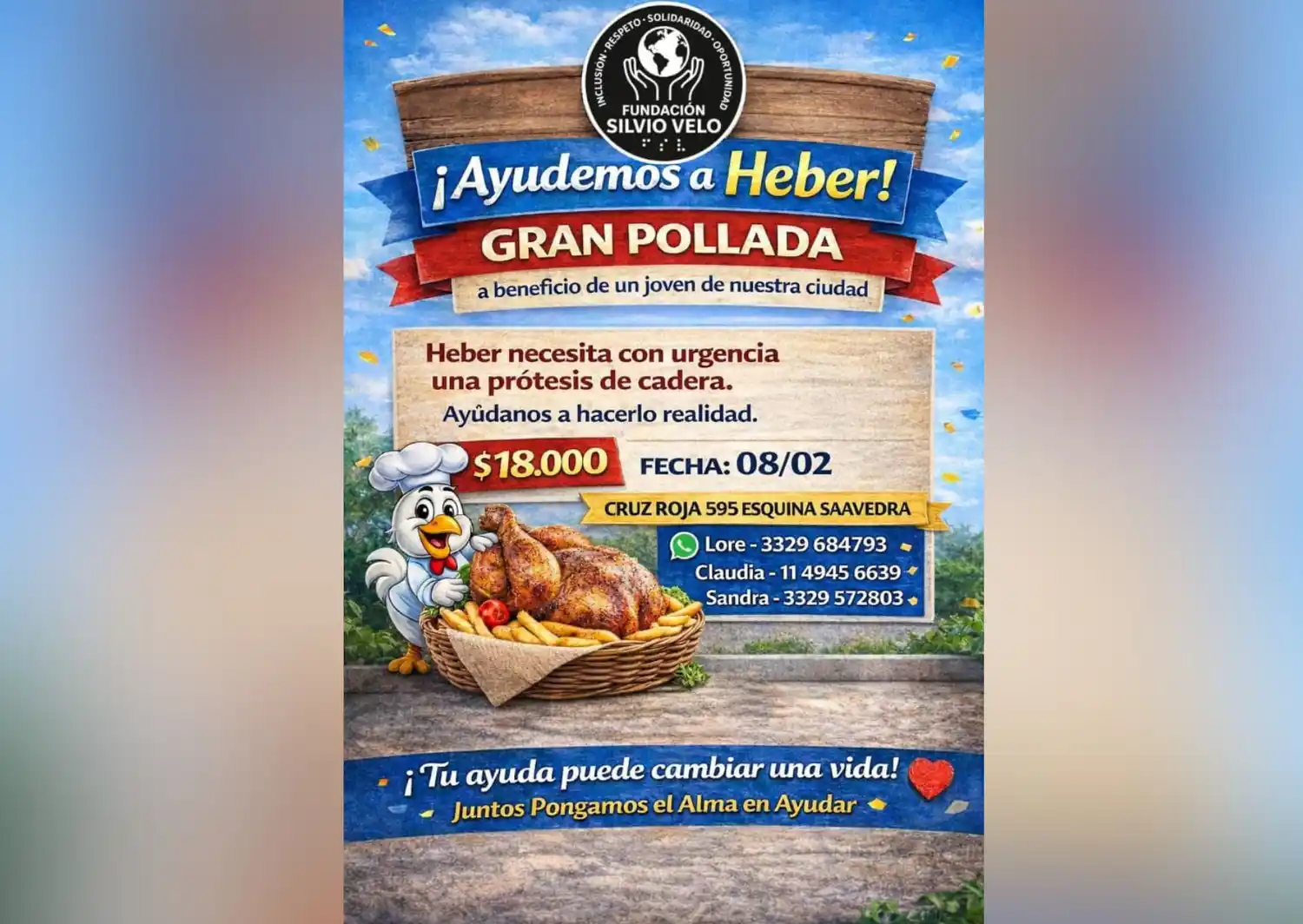 Pollada solidaria a beneficio de Heber, el joven que necesita una prótesis de cadera